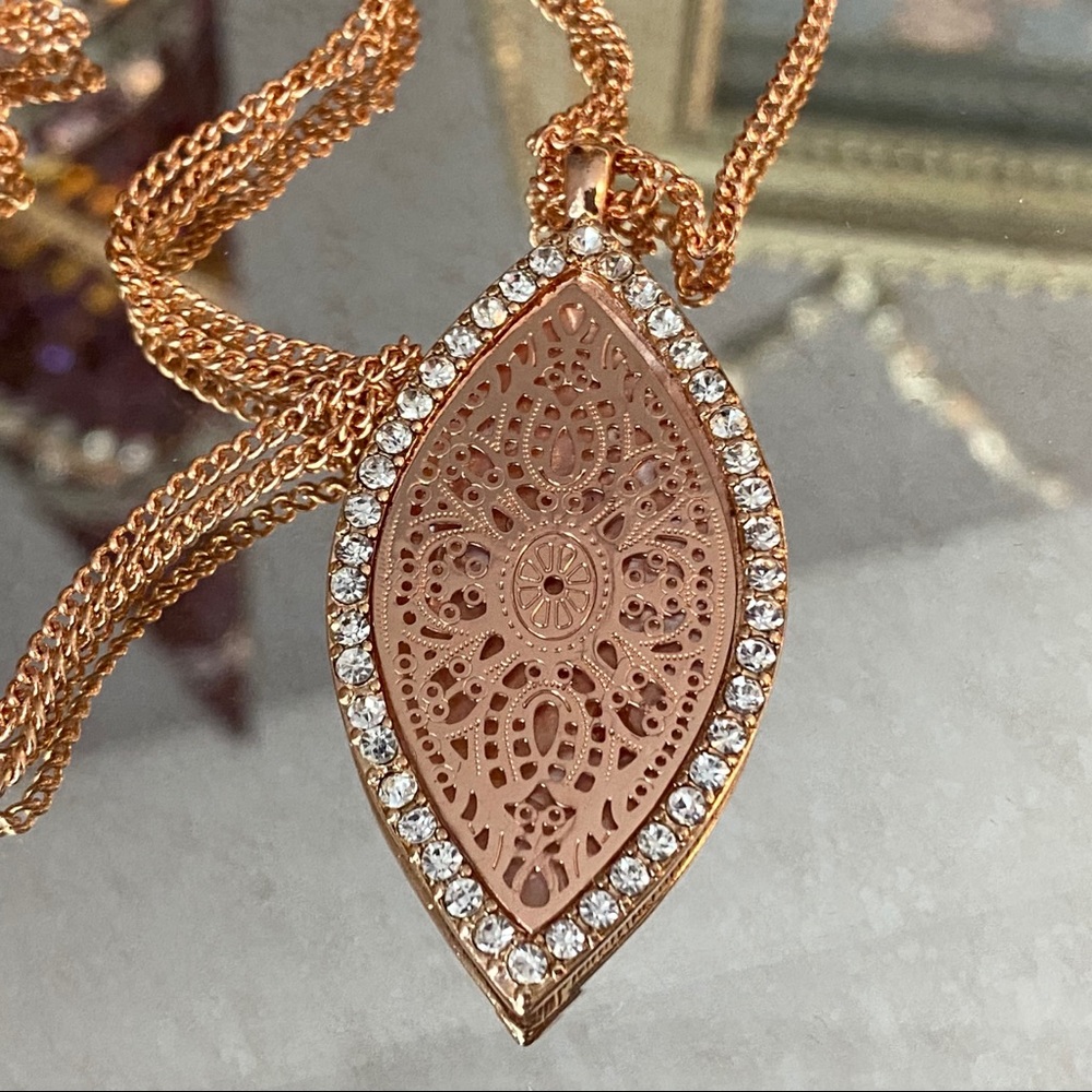 Faux Rose Gold Long Pendant Necklace